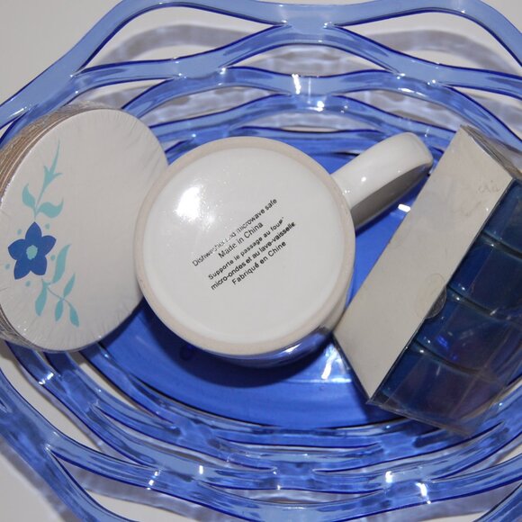 NWOT Michaels Blue Kitchen Set: Mug, Coasters, Napkin Rings, & Basket - Picture 11 of 11